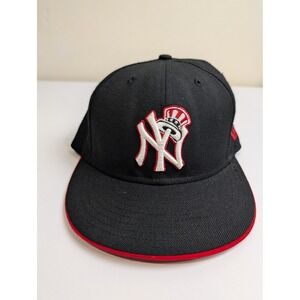 New Era New York Yankees Fitted Hat Mens 7 1/8 Black Red Top Hat 59FIFTY MLB